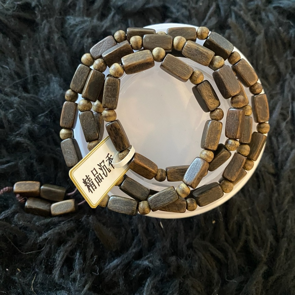 Fengshui Natural Agarwood Bracelet/Necklace Chain of Beads 4*10mm NWT